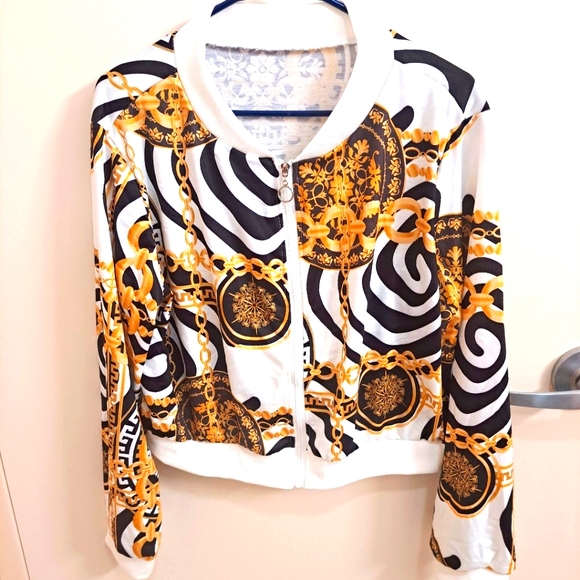 NWOT Classic Vibrant Allover Chain Geo Print  Bomber Jacket Women's Size XXL - Picture 3 of 7